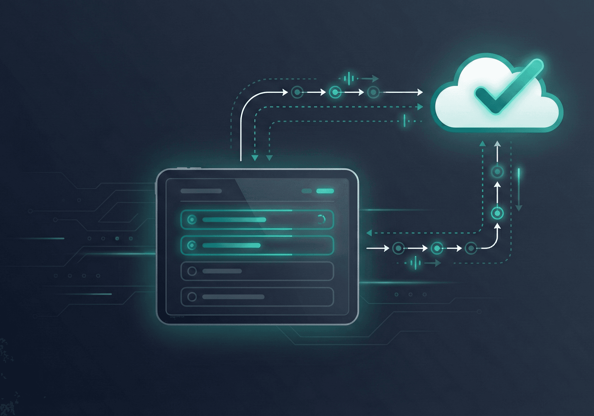 Offline-to-online sync workflow showing queued actions